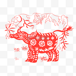中国剪纸风格红色窗花牛花纹