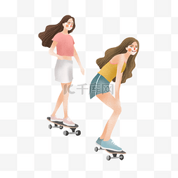 夏天街头运动滑板女孩