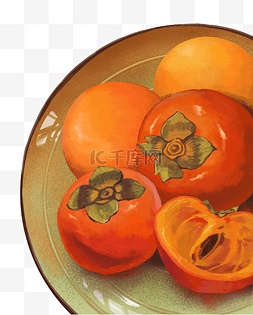西瓜放盘子里图片_秋季盘子里的柿子