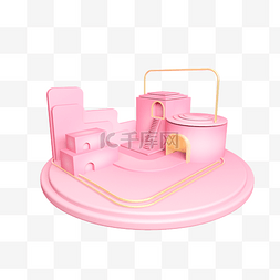 C4D创意粉色舞台屋子背景