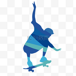 滑滑板蓝色剪影
