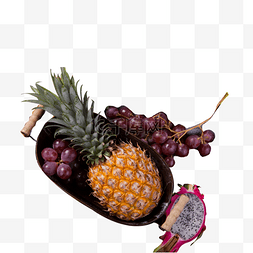 红色的火龙果图片_新鲜的菠萝和火龙果免抠图