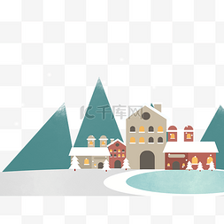 冬日欧洲小镇雪景装饰底框