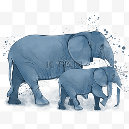 蓝色水彩手绘植物图片_蓝色手绘水彩大象