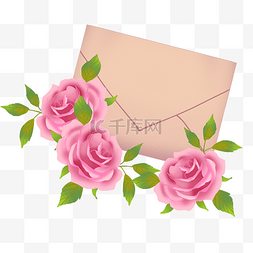粉色信件图片_粉玫瑰花信封
