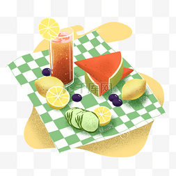 夏日黄色水果清凉青瓜西瓜柠檬