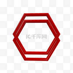 C4D创意红色六边形复古装饰边框