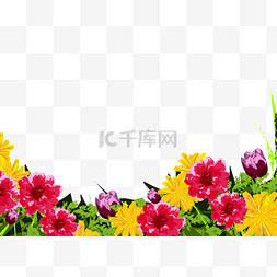 色彩花丛边框图片_春天波普写实高饱和色彩花丛装饰