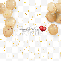 金色印尼图片_金色气球生日庆典贺卡印尼语