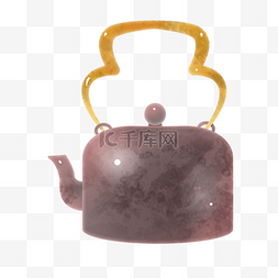 黄色提手茶壶插画