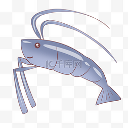 蓝色海鲜元素图片_蓝色大虾活虾插画