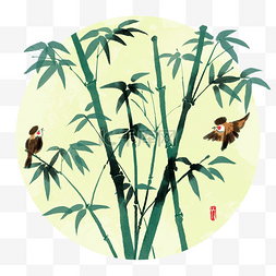 中国风水墨竹子小鸟