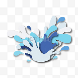 创意水花喷溅图片_蓝色系创意感手绘剪纸风格水花