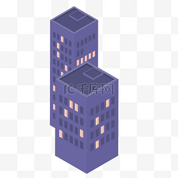 紫色立体创意建筑大厦元素