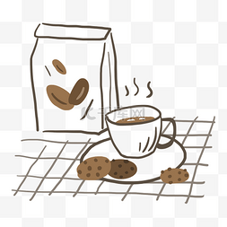 一杯热咖啡图片_线描食物咖啡咖啡豆包装带