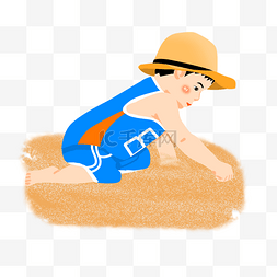 小男孩玩沙土