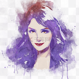 喷溅紫色图片_紫色水彩女人肖像喷溅插画手绘元