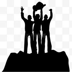 三个男人背影登山胜利