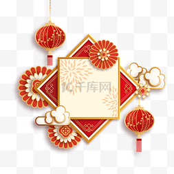 红色春节花图片_红色传统春节边框