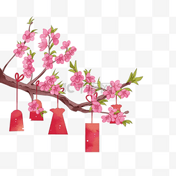中国风树枝装饰图片_新年装饰树枝上的福袋