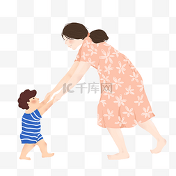 走路png图片_母亲教孩子走路
