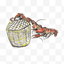 水墨龙虾中国风手绘