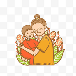 拥抱的妈妈图片_母亲节卡通拥抱的母子