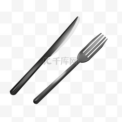 西餐刀叉餐具图片_黑色金属仿真刀叉装饰图案