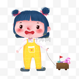 蜡笔插画图片_卡通玩玩具小女孩