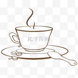 手绘冒热气的咖啡杯和咖啡豆