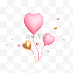 心形气球立体图片_粉金色立体心形气球