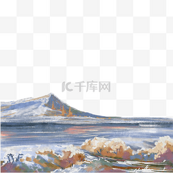 白海豚插画图片_油画风景油画背景秋天初雪唯美插