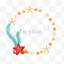 夏天海星图片_海星和海草圆形边框
