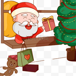 彩色圣诞老人送礼物插画