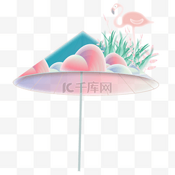 祥云梦幻图片_梦幻发光纸伞微景观插画清明清明