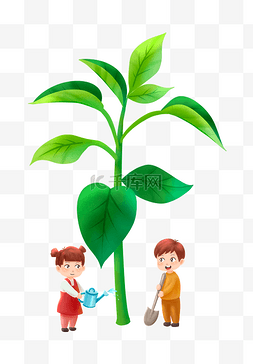 植树节植树保护环境男孩女孩植树