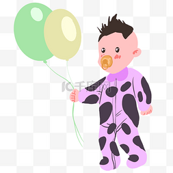 绿色奶嘴图片_拿着气球的婴儿插画