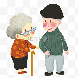 人物男动漫图片_卡通老奶奶在散步