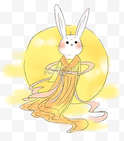 中秋节兔子仙子与大圆月亮PNG