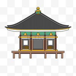 手绘传统日本寺庙建筑