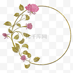 奢华花框图片_小清新文艺风植物花朵玫瑰金色奢