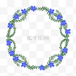 蓝色的圆形花环插画