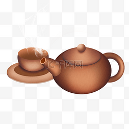 棕色茶壶和茶杯