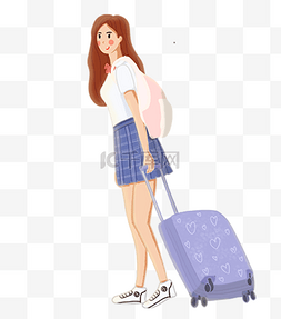 小清新开学季学生女生拉箱子行李