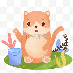 草地猫咪图片_草地上可爱卡通的橙色猫咪