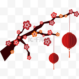 梅花图片_新年元素梅花和灯笼