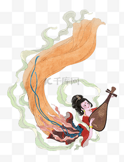 飞天梦免抠素材图片_敦煌飞天仙女古典琵琶