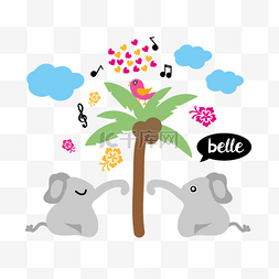 音符可爱音符图片_svg高歌小鸟与可爱灰色大象