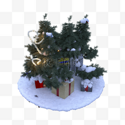 大气礼物盒图片_四颗圣诞树和树下的礼物盒