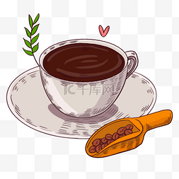 手绘卡通国际咖啡日叶子插画